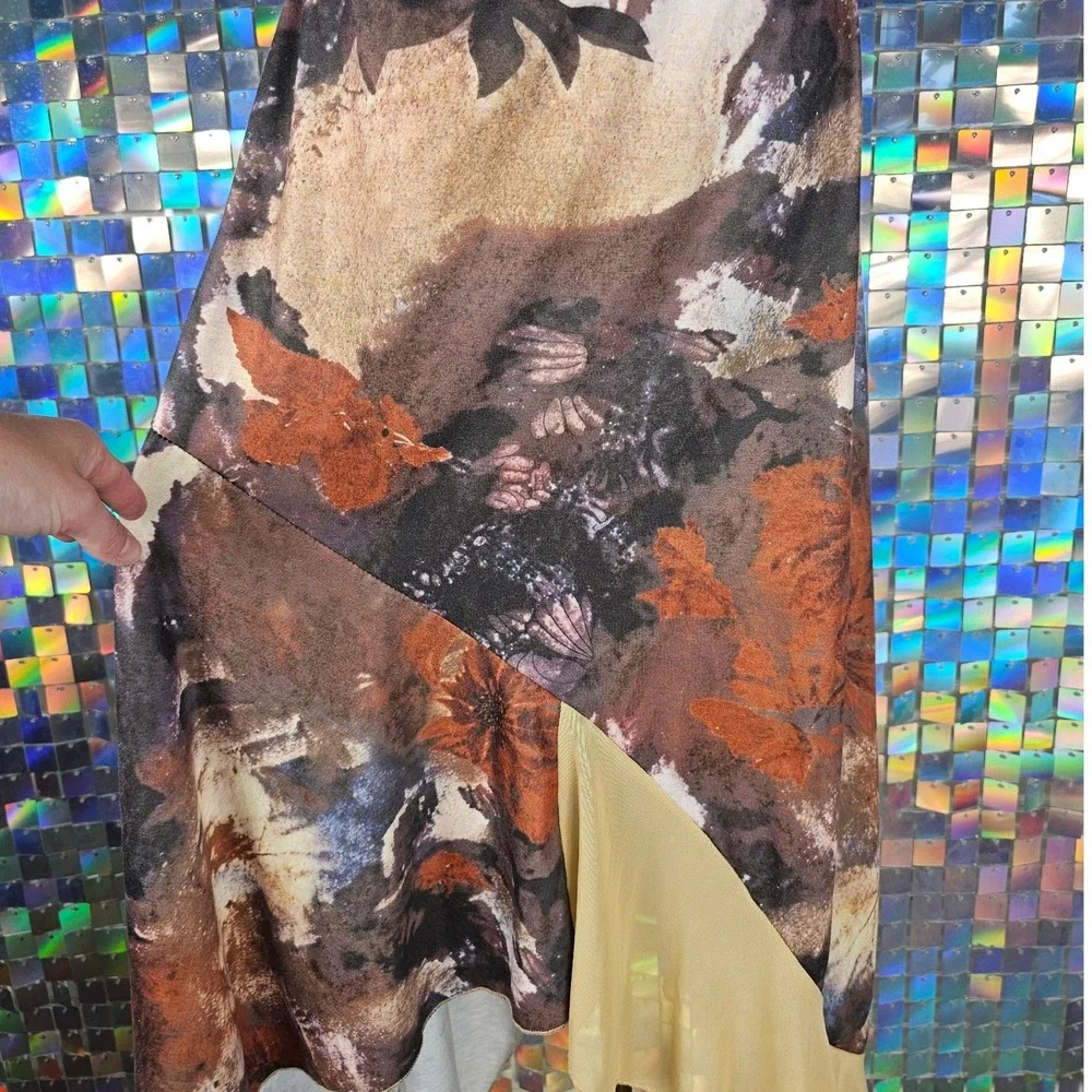 Asymmetrical Floral Midi Skirt Womens Brown Tan Renaissance Fairycore Western - Picture 6 of 10